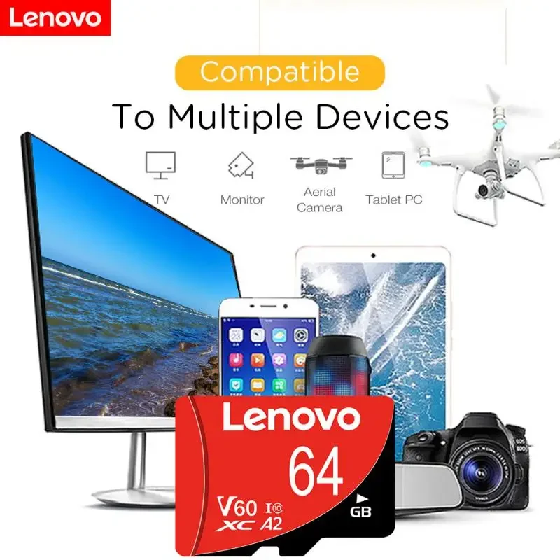 Kartu memori SD Lenovo V60 asli, kartu TF mikro/SD 1TB kelas 10 kecepatan tinggi A2 U3 kartu memori Flash TF V60 128GB untuk kamera