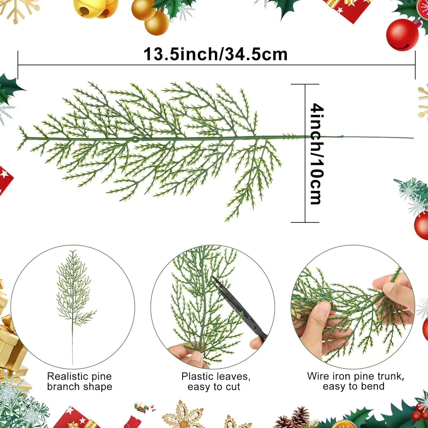 3/5/10Pcs 35cm Artificial Green Pine Leaves Christmas Decoration Xmas Tree Home Decor New Year Gift Christmas Garland Accessory