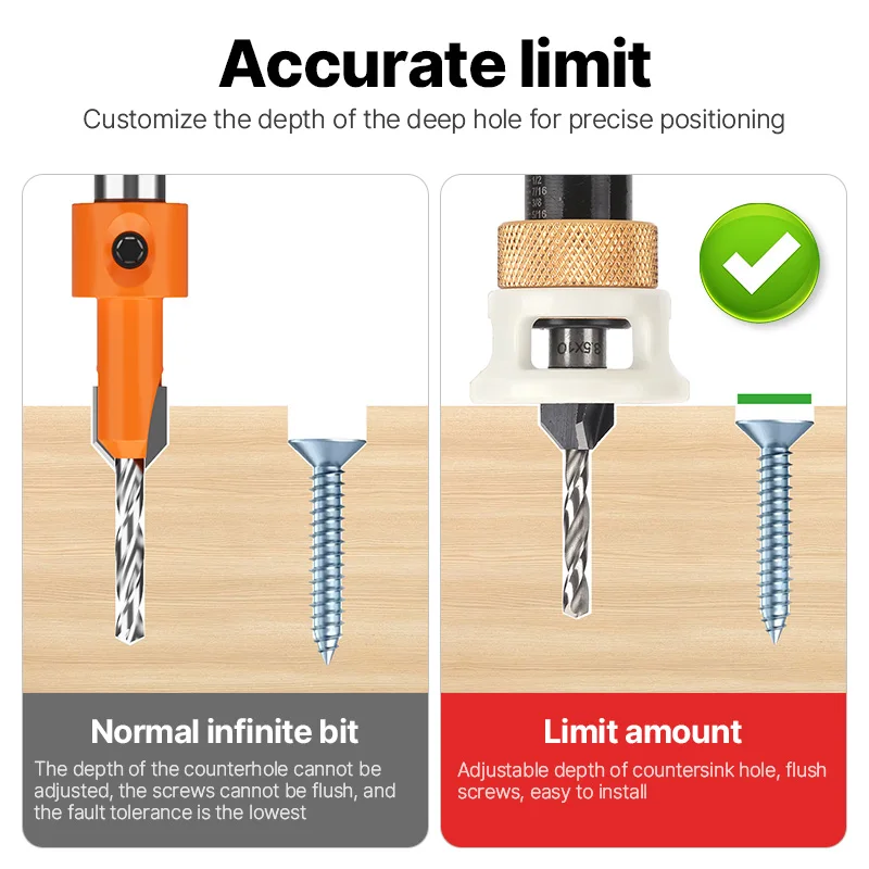 LIDIAO Verzinkboor met verstelbare diepte 4-fluit houtbewerking Verzinkboor voor MDF/multiplex Frees Schroefboor