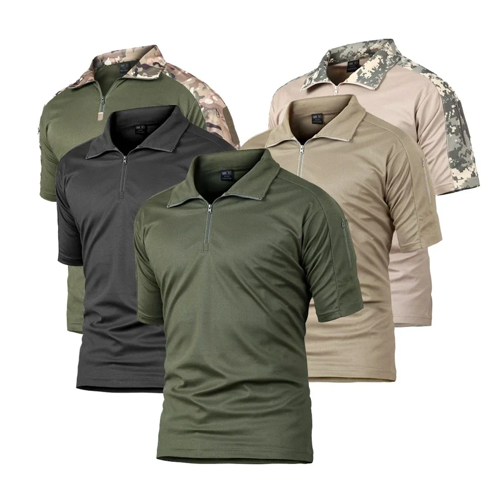 Camiseta táctica del ejército para hombre, ropa de manga corta de algodón, Camuflaje, Paintball, Camping, escalada, senderismo, Verano