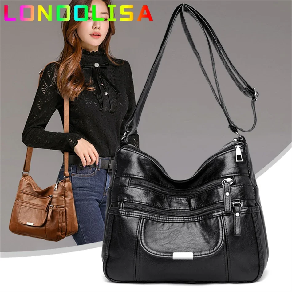 PU Leather Bolsa Luxury Ladies Shoulder Crossbody Bag Female Fold Over Small Bag Female Vintage Multi-Pocket Women Messenger Bag