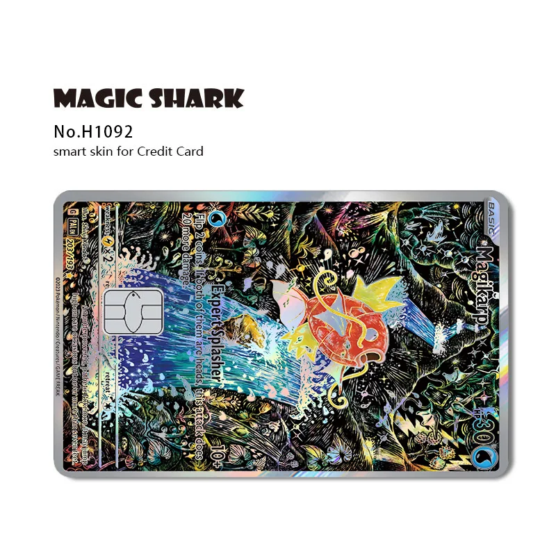 Magic Shark Mew Charizard EX Eevee Gengar Pikachu TCG Karte Holographischer Laser-Skin-Film Aufkleber für Bank- und Kreditkarten