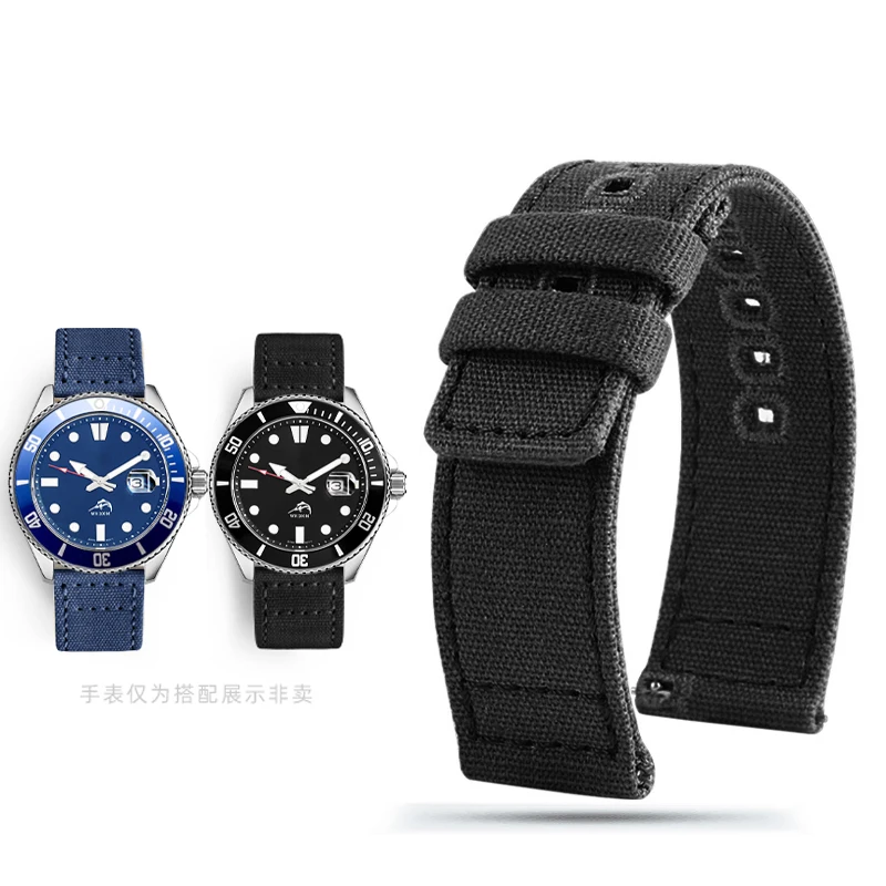 20mm 22mm Nylon Watch Strap for Casio Swordfish Duro MDV106-1A MDV-106/107-1A Bracele Waterproof Canvas Sports WatchBand black