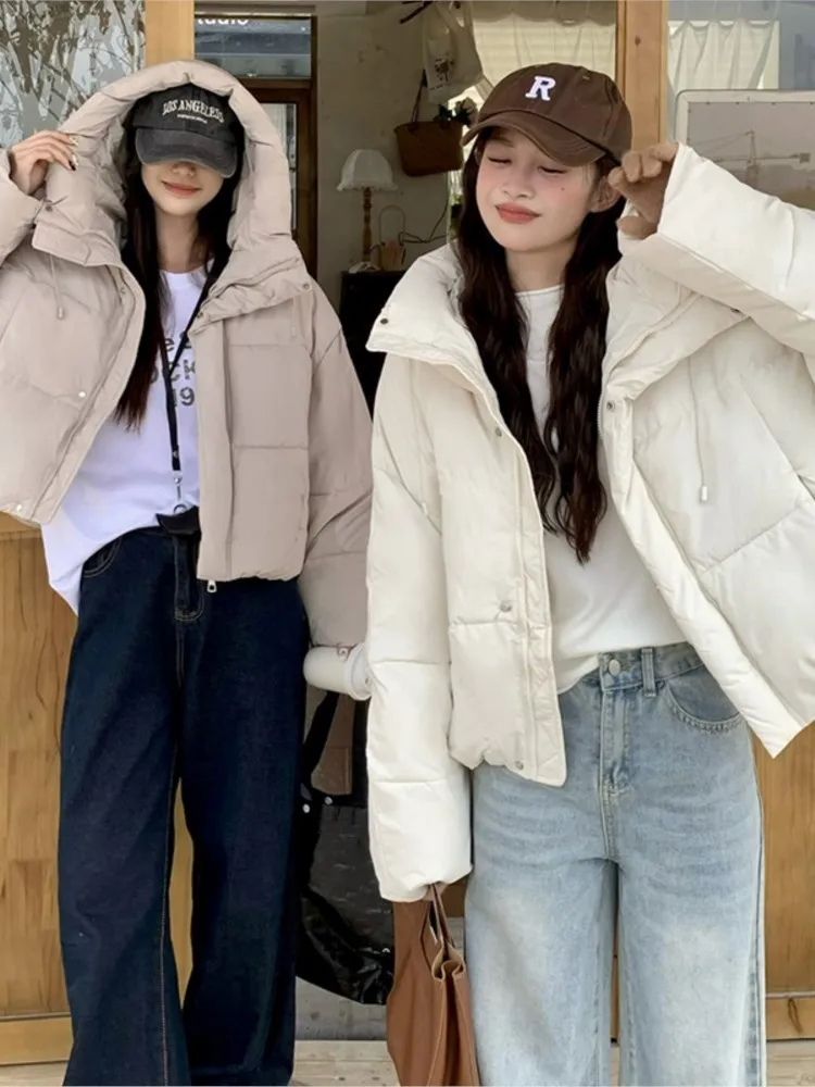 

Short Down Jacket Women Autumn Winter Solid Hooded Thicken Warm Parkas Coats Causal Korean Female Outerwears Going Out Outfits