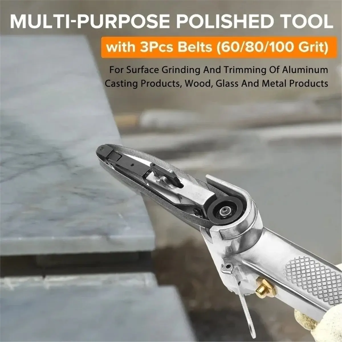 PHONE&GEAR 10MM Air Belt Sander Pneumatic Angle Grinder Machine with Sanding Belts Set, for Metal Wood Plastic Auto Body Grindi