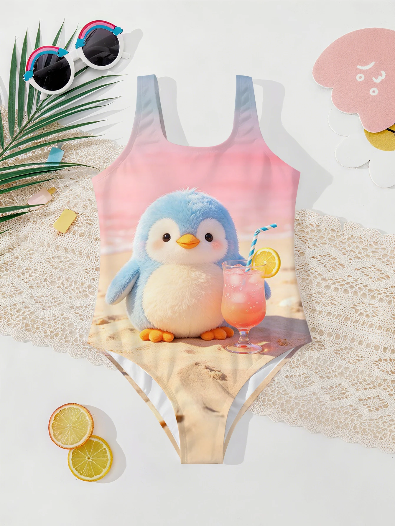Girls' Summer Style Atmospheric Penguin Fashionable Tight Fitting One-piece Swimsuit