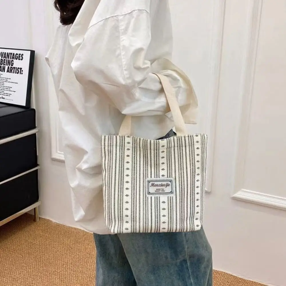 

Холщовая большая сумка классического дизайна в корейском стиле, простая дорожная сумка на плечо, легкая большая вместительная полосатая сумка для покупок
