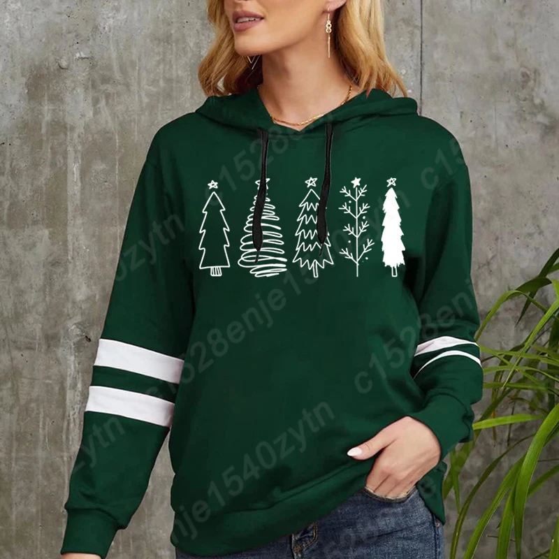 Popular Christmas Tree Print Hooded Hoodies Women Plus Size Sweatshirt Fashion Hooded Pullover Autumn And Winter Sweatshirt Tops