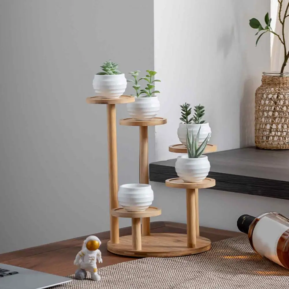 5 Tier Flowerpot Mini Bay Window Multi-layer Small Flower Rack Windowsill Green Pineapple Tabletop Balcony Office Desk Bamboo Sh