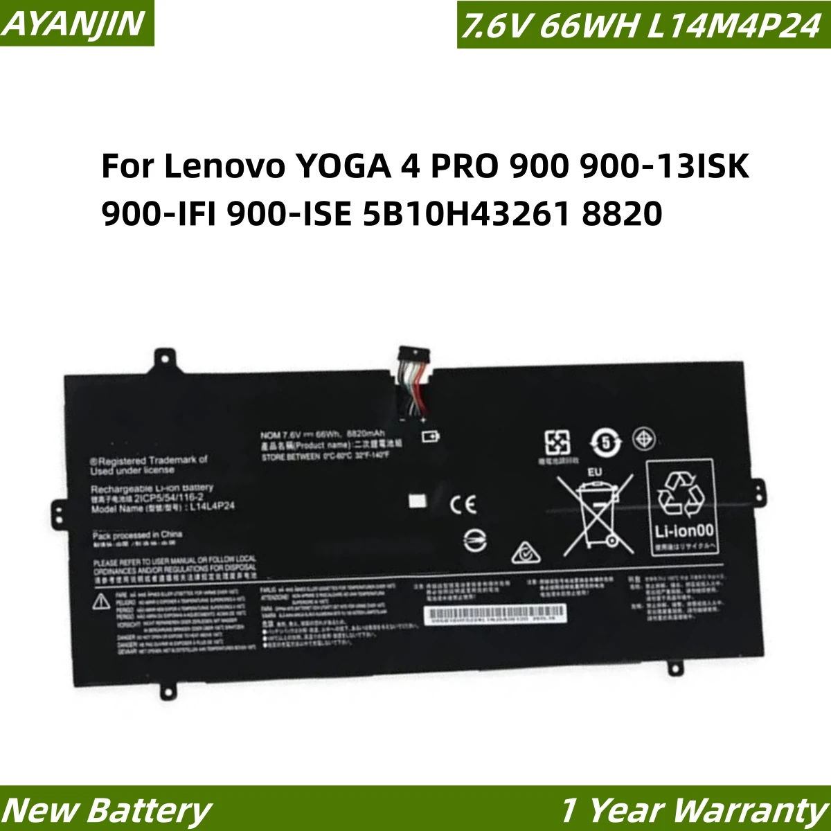 PRO bateria do portátil de Lenovo-YOGA 4, L14M4P24, L14L4P24, 900, 900-13ISK, 900-AX, 900-ISE, 5B10H43261, 8820