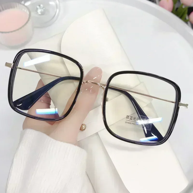 Gafas de mujer con montura cuadrada grande, gafas de lectura transparentes a la moda para chica Ins, gafas de ordenador con luz antiazul de alta definición