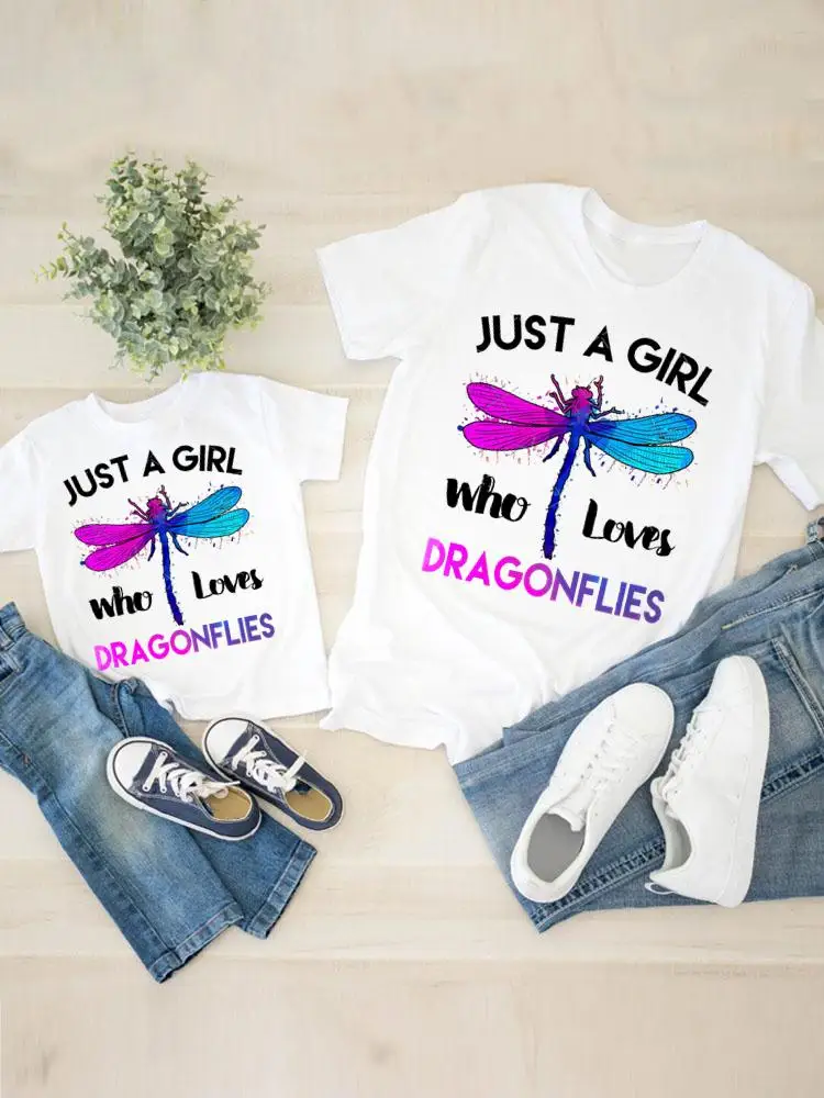 

Women Child Kid Clothing Dragonfly Letter 90s Cute Boy Girl Summer Family Matching Outfits Mom Mama Mother Tee T-shirt Clothes