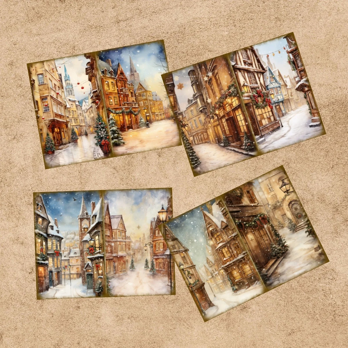 10 Sheets A5 Size Christmas Snow Street View House Street View Background Vintage Grunge Journal Planning Scrapbooking