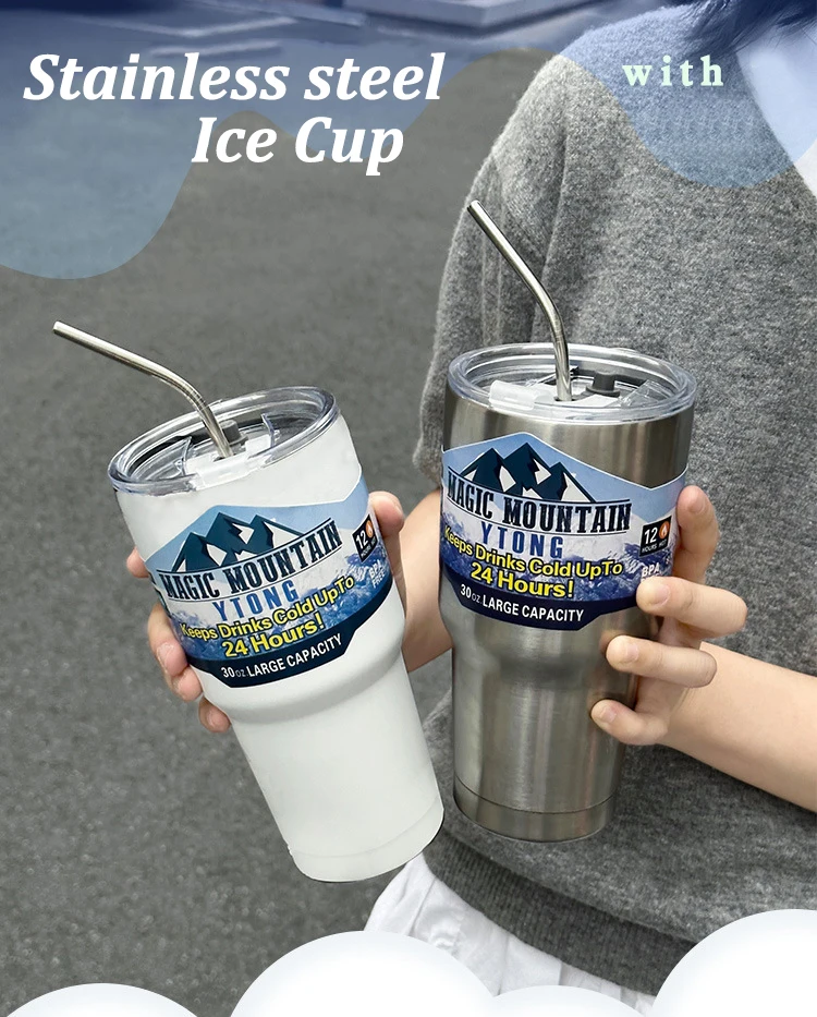 Hot Magic Freeze Stainless Steel Vacuum Insulated Thermos Cup Straw for Ice Coffee Drink - Ideal Car Travel Outdoor Mountain Use