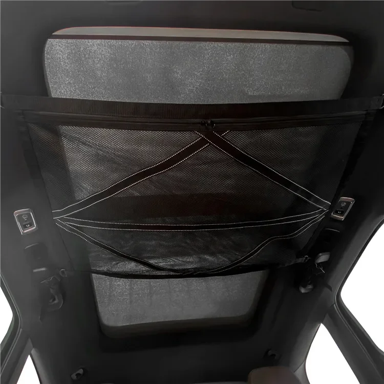 Travel Reflective Double Layer Zipper Adjustable Universal Interior Car Ceiling Roof Organizer Mesh Storage Net