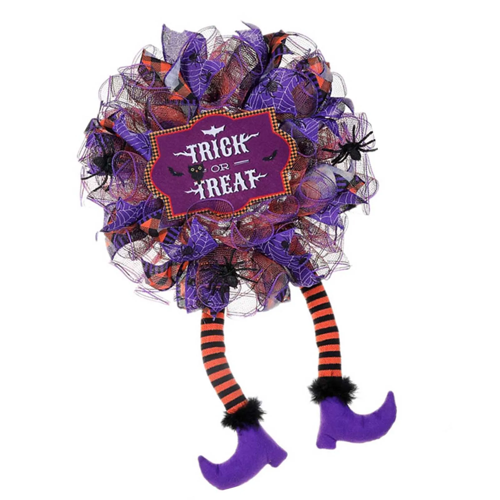 Cute Halloween Wreath Decor Purple Mesh Stripe Leg Window Hanging Wreaths For Home Front Door Xuan-us