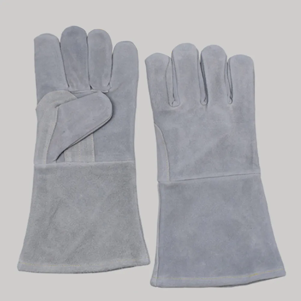 1Pair Cowhide Welding Gloves Double Layer Heat Resistant Fireproof Long Sleeve Heavy Duty Protective Gloves for Cooking