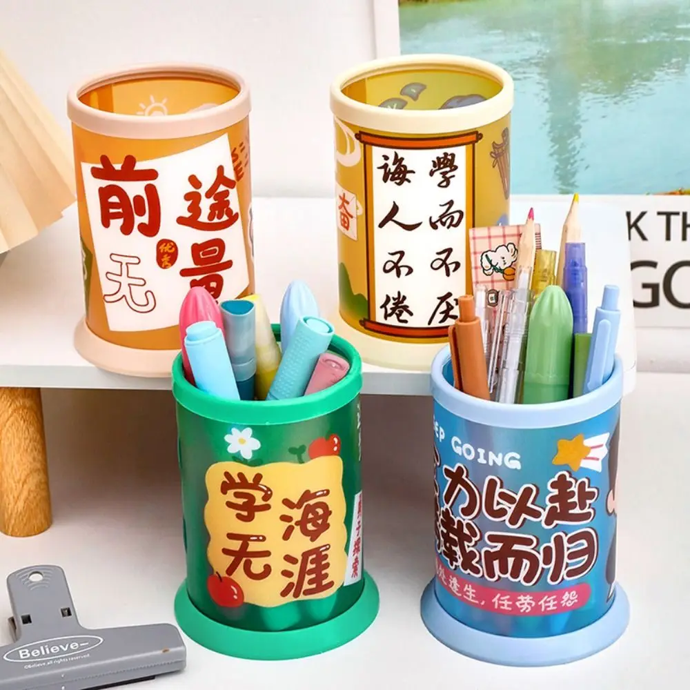 Brush Holder Cute Pen Holder Container Plastic Cartoon Pencil Pot Kawaii Multifunctional Desktop Organizer School Supplies