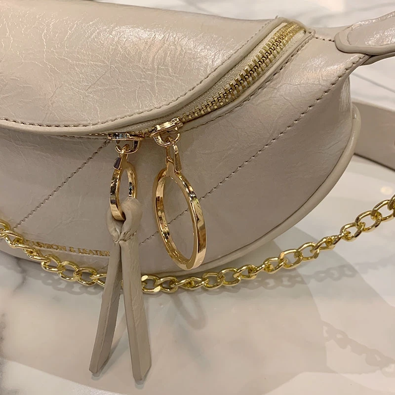 New Chain Leather Crossbody Bags Women Small Quality Shoulder Messenger Waist Bag Lady Casual Ring Zipper Handbags and Purses