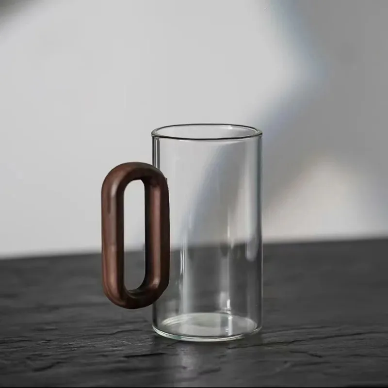 Household Creative Smoke Gray Wooden Handle Glass Mug Single-layer High Borosilicate Heat-resistant Glass Teacups