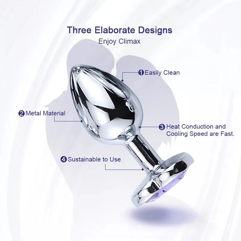 Anal Plug 3 Sizes Heart Stainless Steel Crystal Butt Plug Removable Anal Smooth Massager Stimulator Prostate Adult Sex Toys