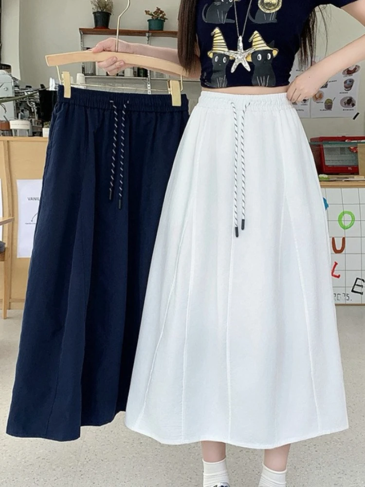 

Plus Size Skirt Summer 2025 New Fashion High Elastic Waist A Line Skirt Korean Style Simple Versatile Big Size Pumpkin Skirts