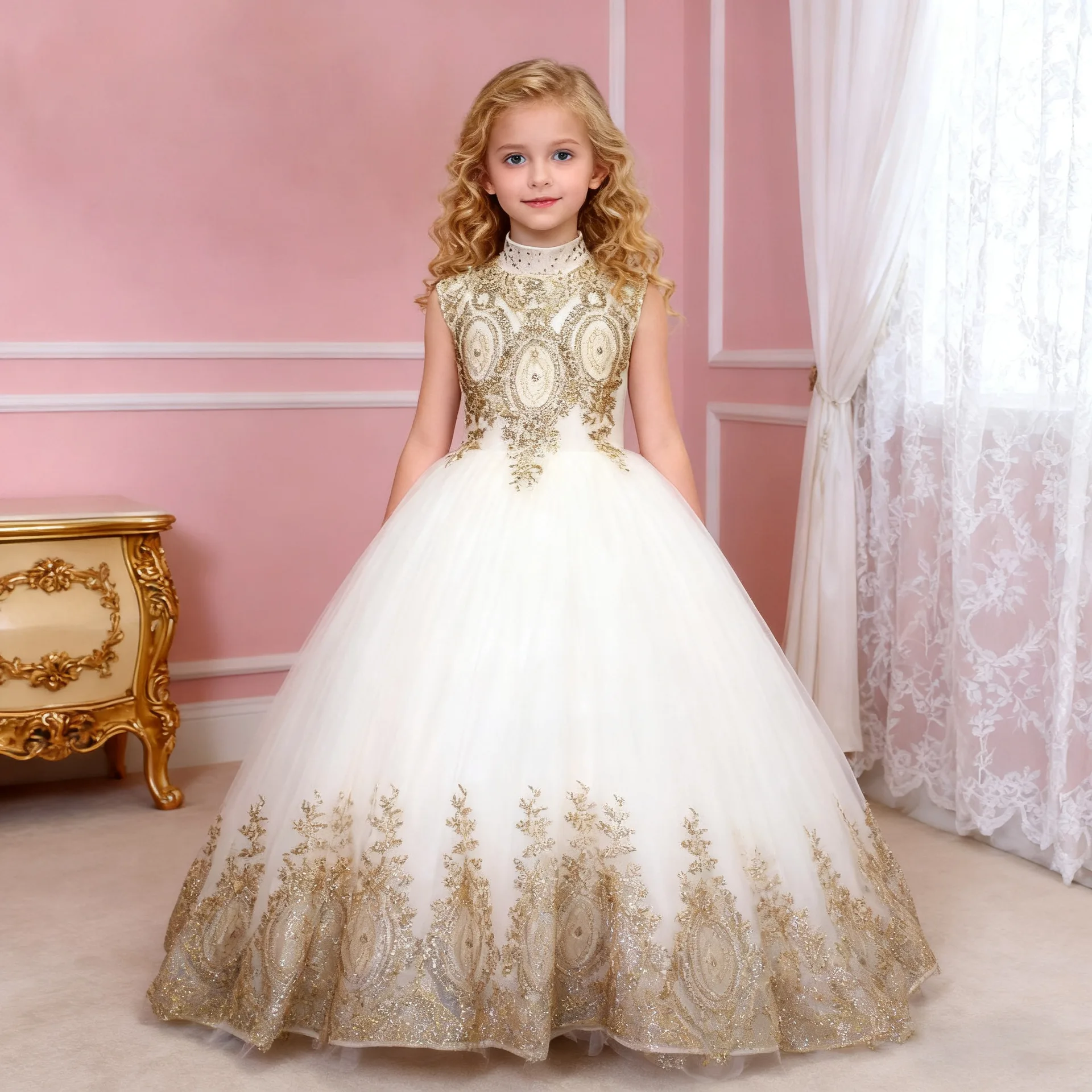 Little Girls' Wedding Dresses Girls' Performance Gowns Birthday Hostess Dresses Trailing Puffy Skirts Flower Girl Princess Dress
