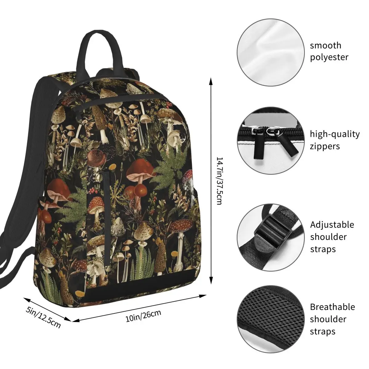 Botanical Night Garden Pattern - Black Backpack Student BookBag Boys Girls School Bag Computer Shoulder Bags Men Women