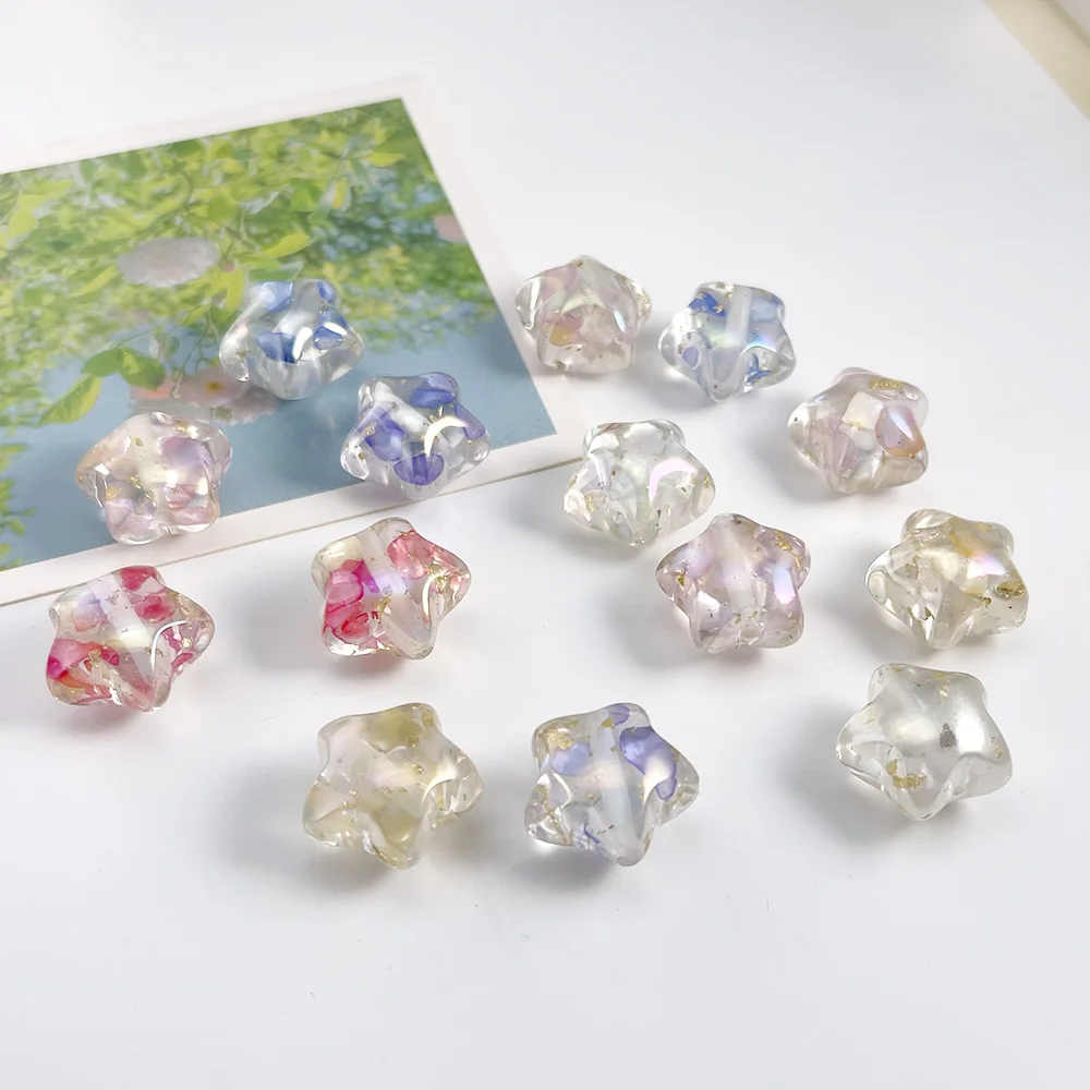 تصميم ودي 50 قطعة 19*20 مللي متر يدوية الصنع/تأثير شل أورورا/خرز راتينج ذاتي الصنع/شكل نجمة/إكسسوارات مجوهرات/صنع الخرز # 19548 #2