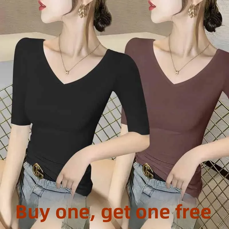 Women's Modal V-neck Short Sleeve T-shirt Slimming Base Layer Shirt Summer Commute Style Artistic Pure Color Standard Fit