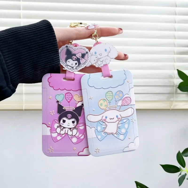Bowknot Cartoon Door Card Badge Holder Cute Anime Photo Student Stretchable Embedded Meal Bus Credential Card Keychain Gifts