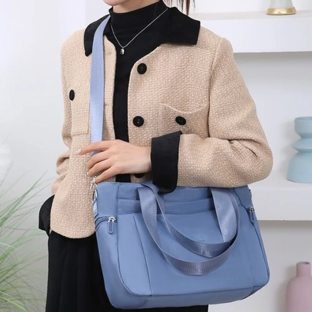 

Fashion Square Commuting Tote Bag Large Capacity Soft Texture Shopping Handbag Versatile Solid Color Nylon Shoulder Bag Work