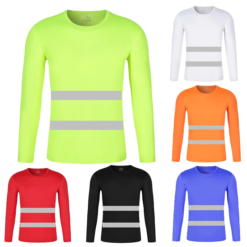 Safety Shirt with Reflectors for Men O-neck Long Sleeve T-shirt Hi Vis Work T Shirt Quick Qry Work Wear Safety Clothes