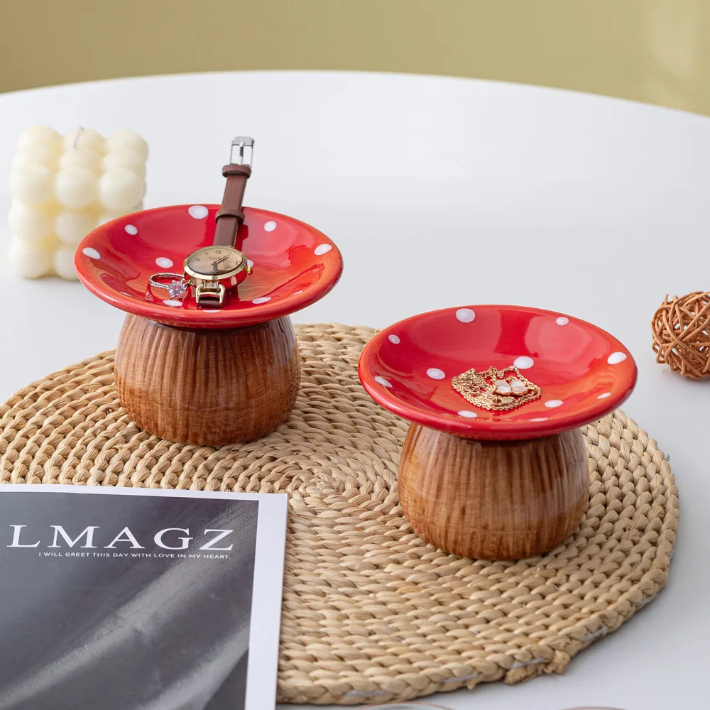 Lovely Mushroom Ceramic Trinket Dish Jewelry Organizer Ring Storage Tray Decorative Accessory For Home Desktop