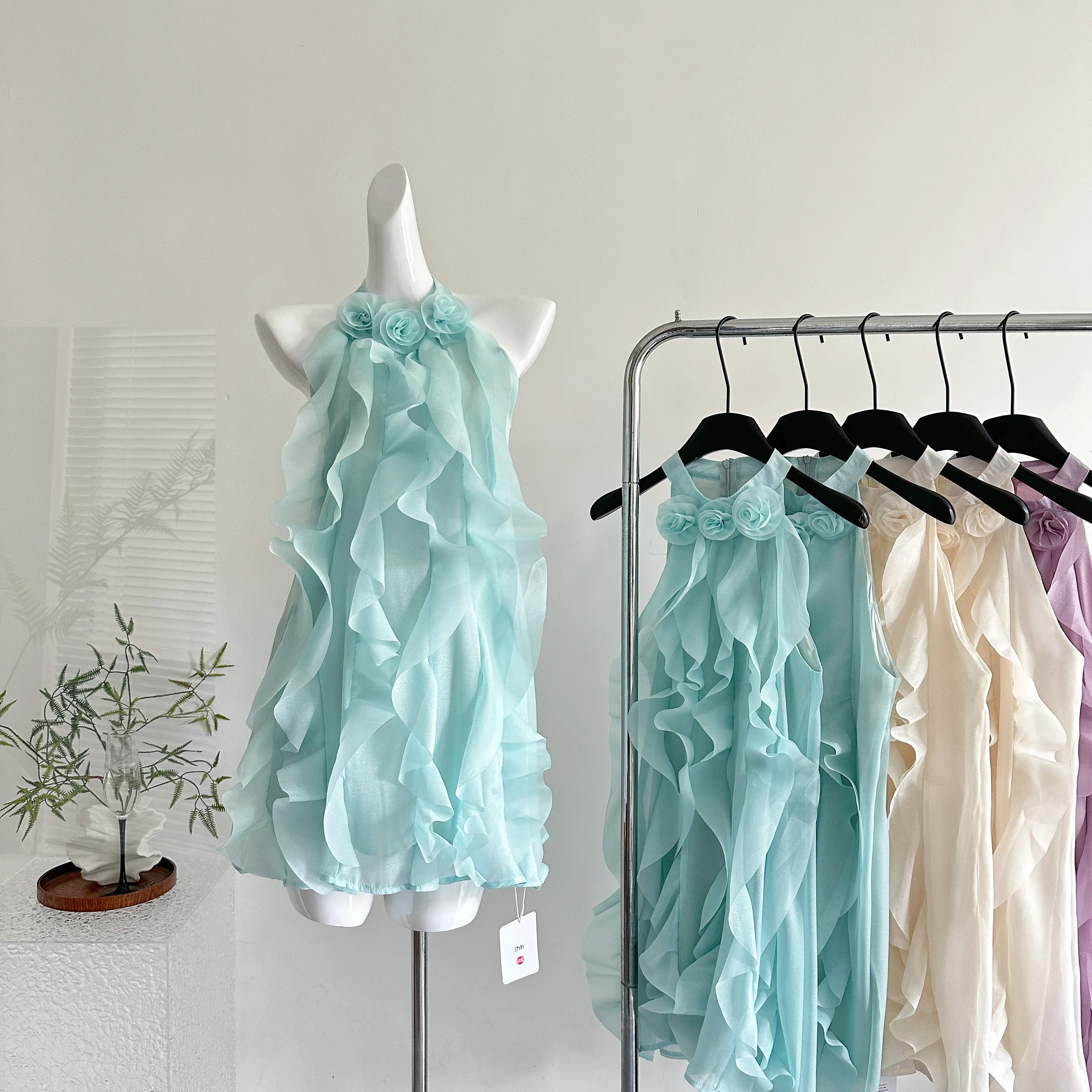 

2025 Summer Women Shoujo Ruffle Dress Mini Chiffon Frock Design One-Piece Cute Sleeveless Prom Gown Evening Party Coquette Gyaru