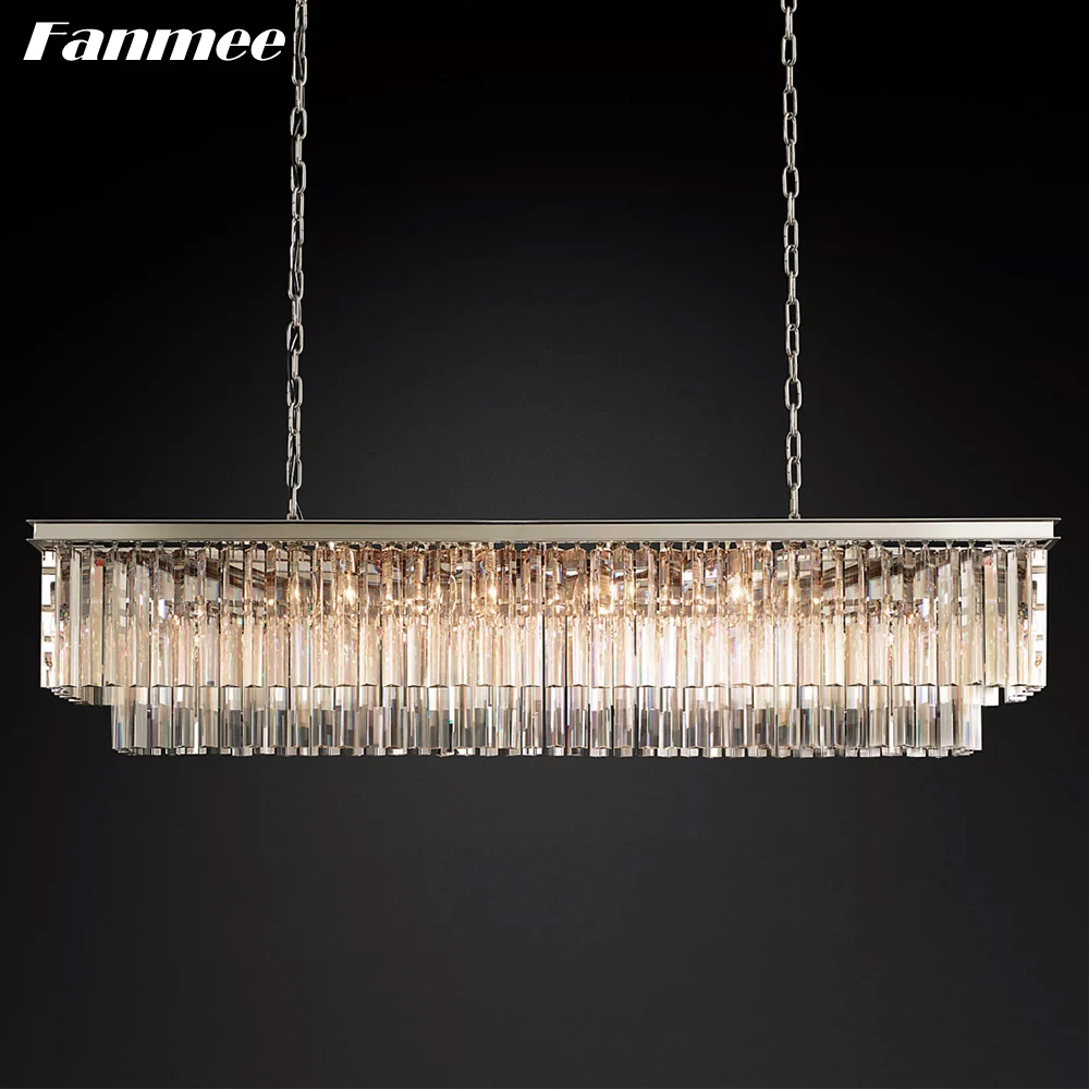 Modern Rectangular Chandelier Two Tiers Crystal Chandelier Lighting Odeon Linear Indoor Chandelier Lamps for Dining Room Kitchen