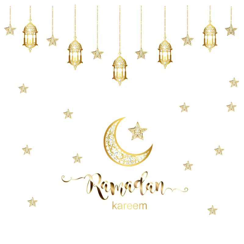 

1set EID Mubarak Wall Sticker Moon Star Lantern Wall Decal 2025 Ramadan Kareem Favors Gift Islamic Muslim Party DIY Home Decor