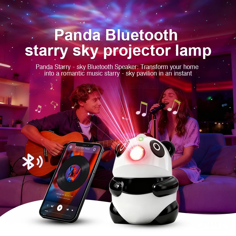 Panda Bluetooth Starry Sky Projector Lamp - USB-Powered Aurora Star Projector with Speaker, White Noise, Remote Control for Kids