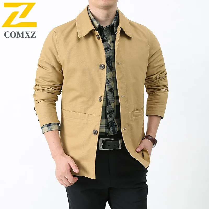 

COMXZ Men Autumn Jacket Outdoor Cotton Washed Solid Color Middle Aged Windbreaker Coat Trekking Camping Hiking Travel Jacket