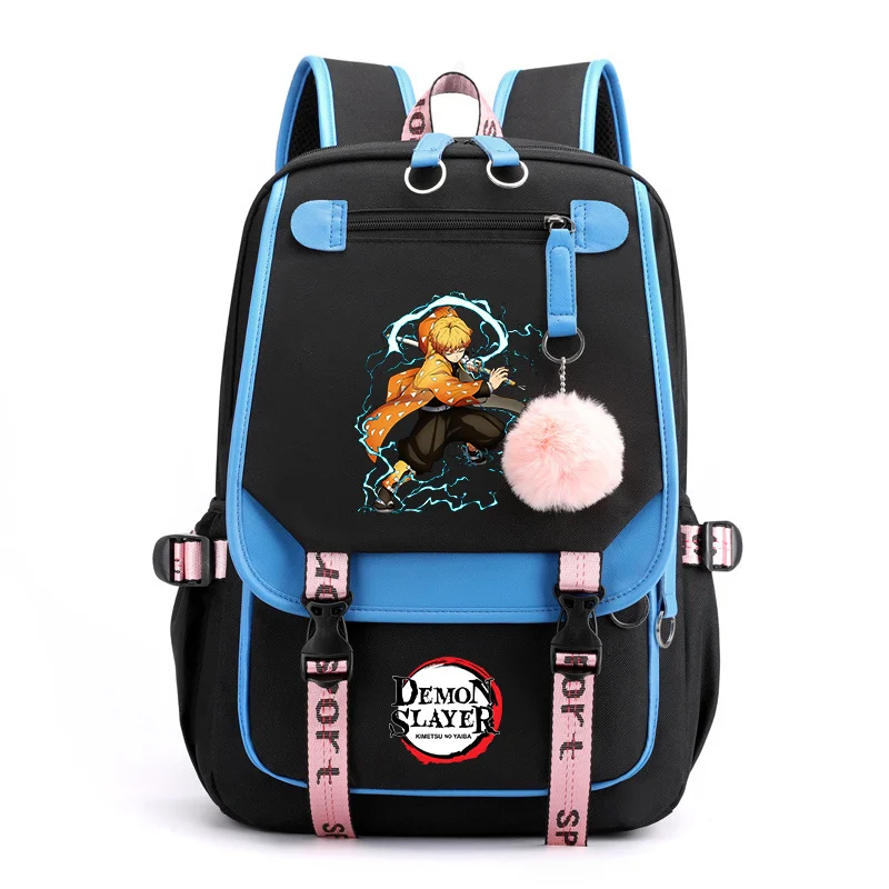 Anime agatsuma zenitsu legal padrão mochila adolescente casual rua usb mochila grande capacidade anime mochilas