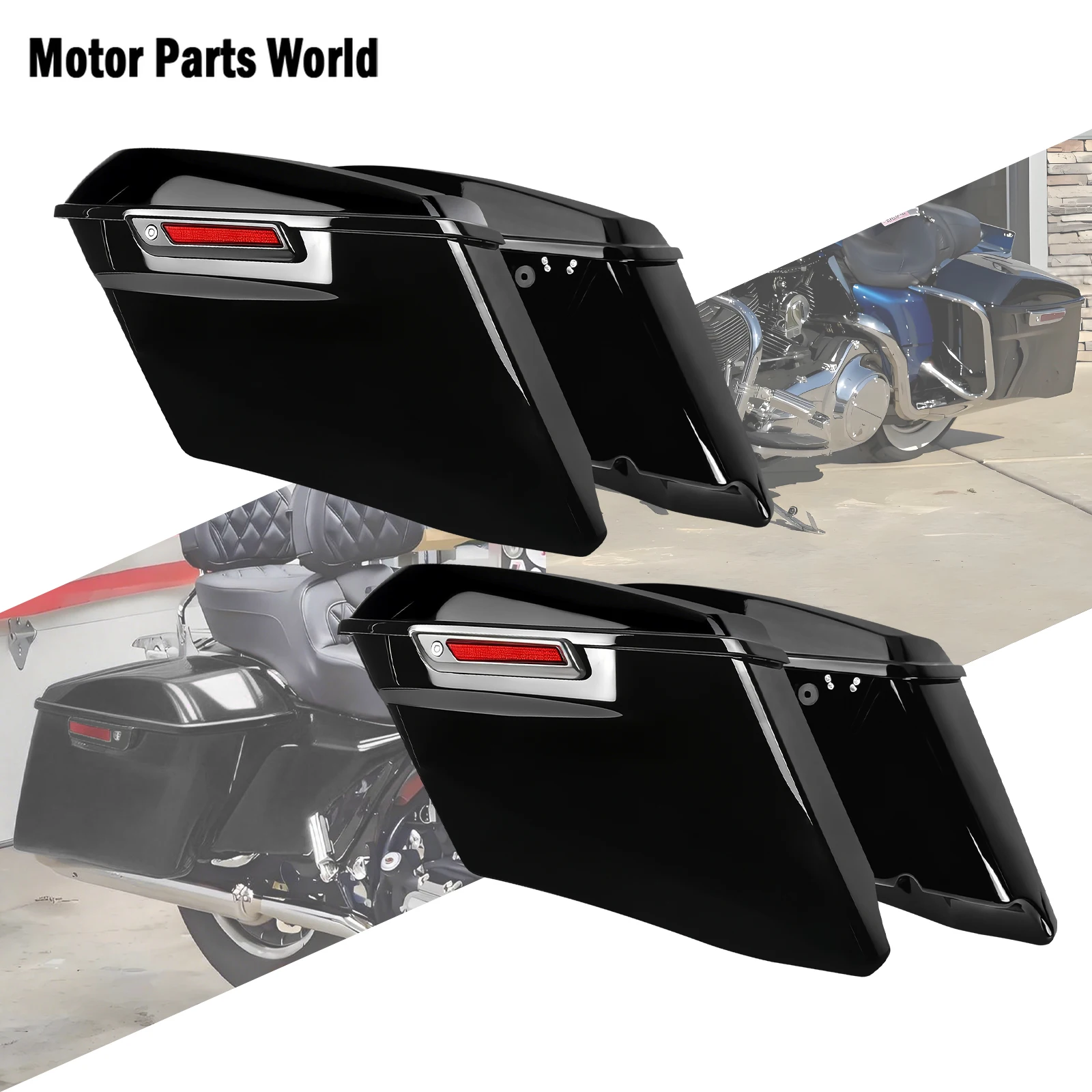 

Motorcycle 4" Extended Hard Saddlebags Trunk Luggage Saddle Bags For Harley Touring Road King FLHR Electra Street Glide 2014-24