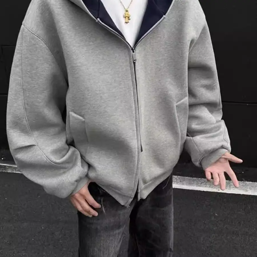 

ay Zipper Hooded Open Cardigan Sweatirt ex Spring Autumn Heavyweight Sportswear Jaet Men's Stand Fit Casual Poly...