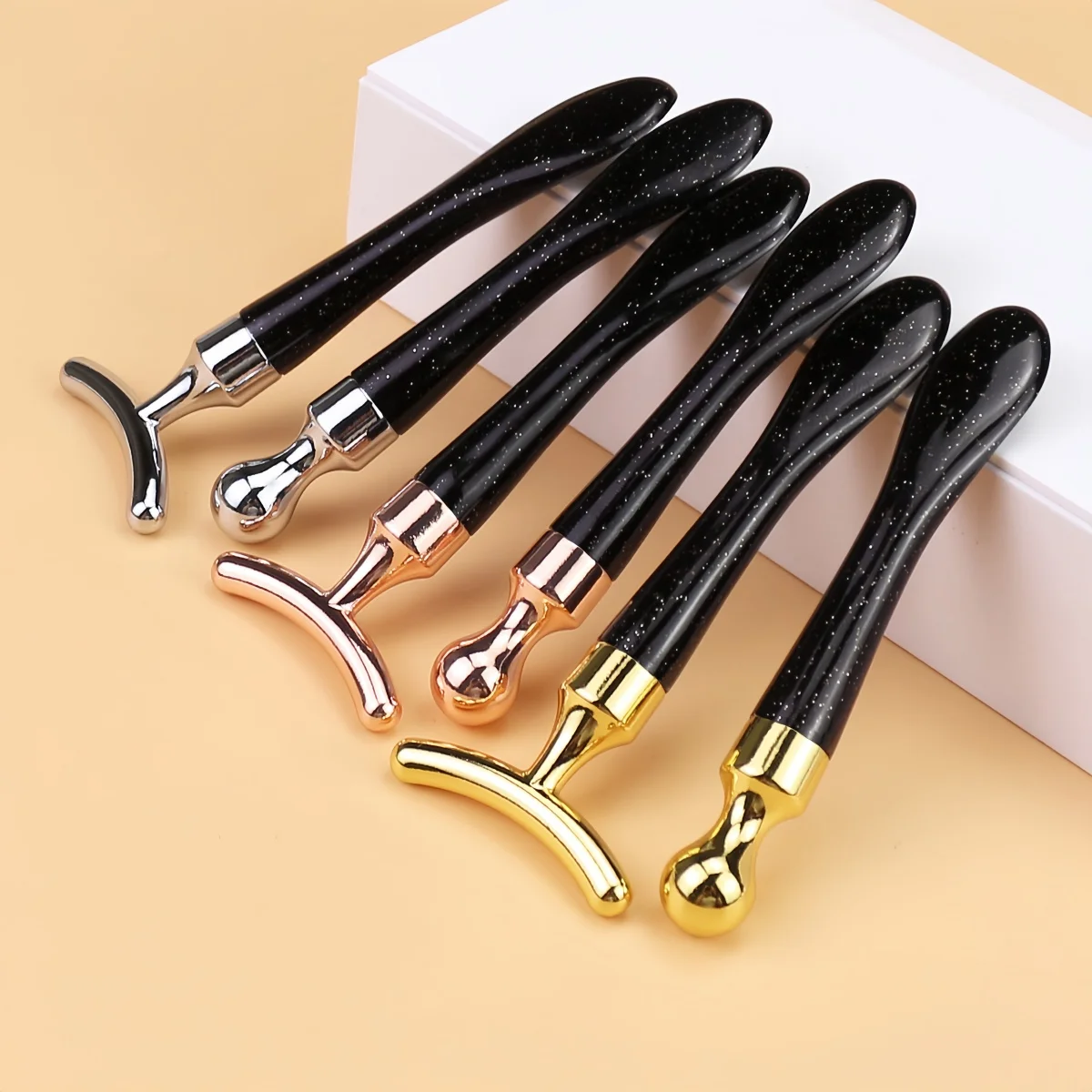 2pcs/set Metal T-shaped eye cream massage stick with scoop eye manual massage tool set Beauty Face Eye Massage Stick