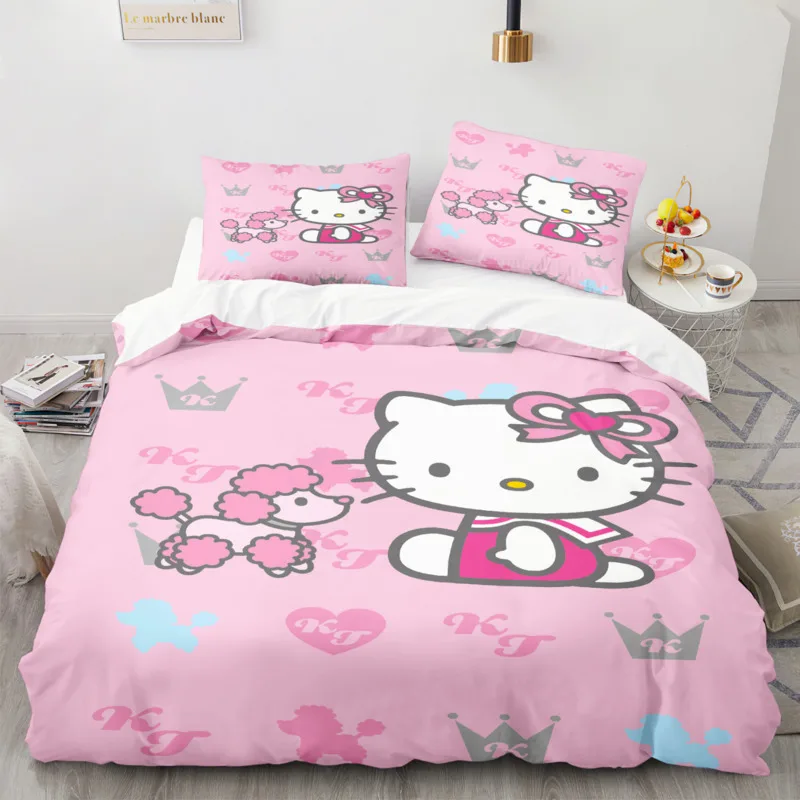 Imagem -06 - Sanrio Cartoon Anime Bedding Conjunto para Crianças Hello Kitty Quilt Capa de Edredão Fronha Twin Completo Rainha Cama King Quarto das Meninas