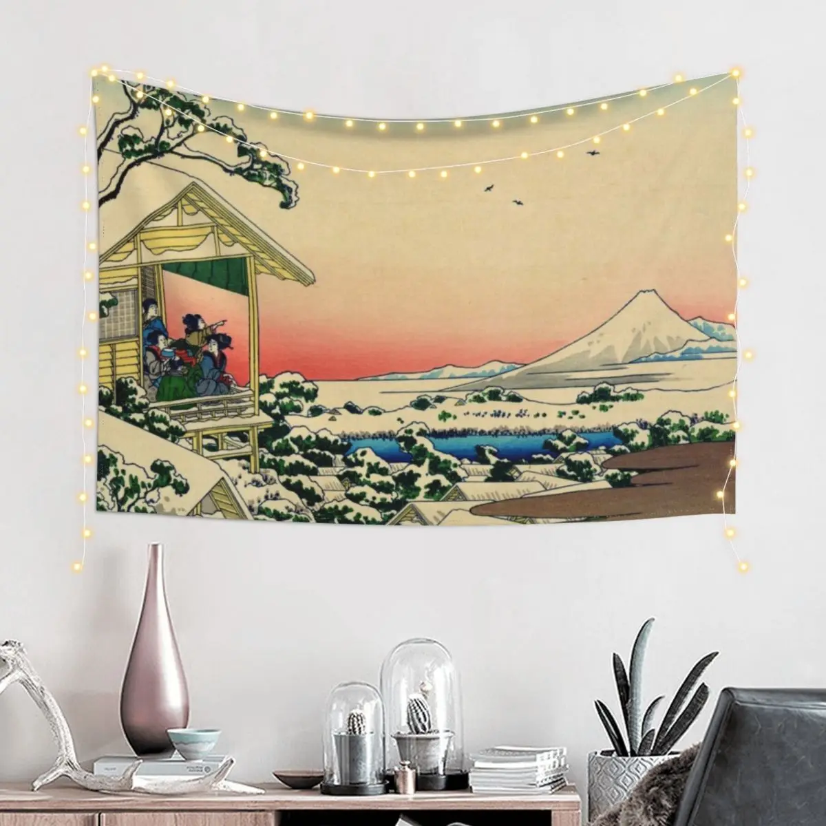 Teahouse at Koishikawa the morning after a snowfall (Restored Japanese Artwork) Tapestry Home Decor Accessories Tapestry