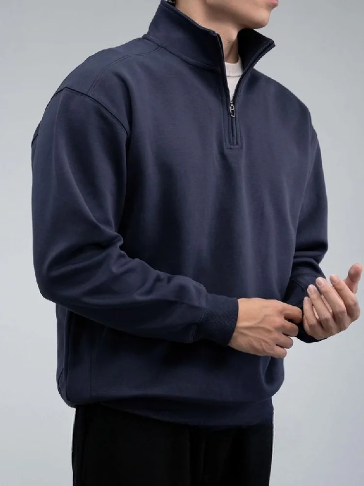 

Autumn Winter Men's Hoodie f Zipper Stand Collar Long Sve Lightweight Luxury Simple Match All Seasons Top Quali Fabric