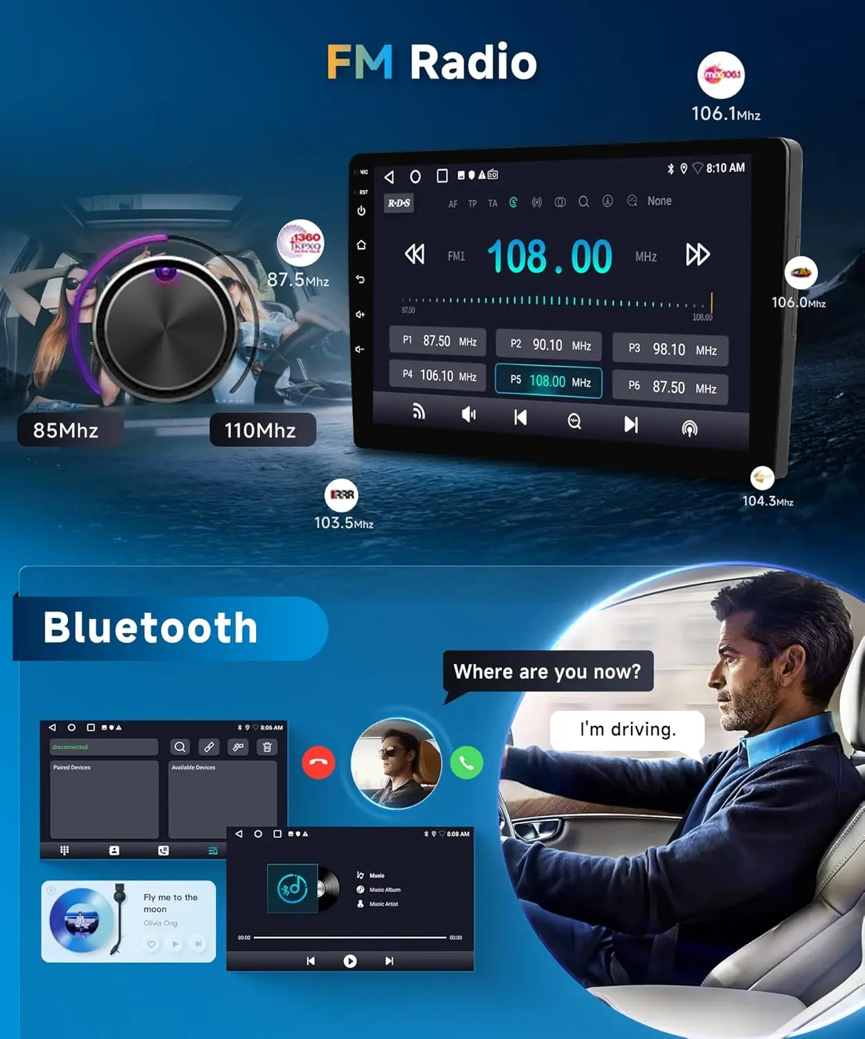 Estéreo de coche para Honda Civic 2012-2015, pantalla táctil de 9', CarPlay inalámbrico y Android Auto, GPS Bluetooth, 2+64GB, WiFi FM DSP