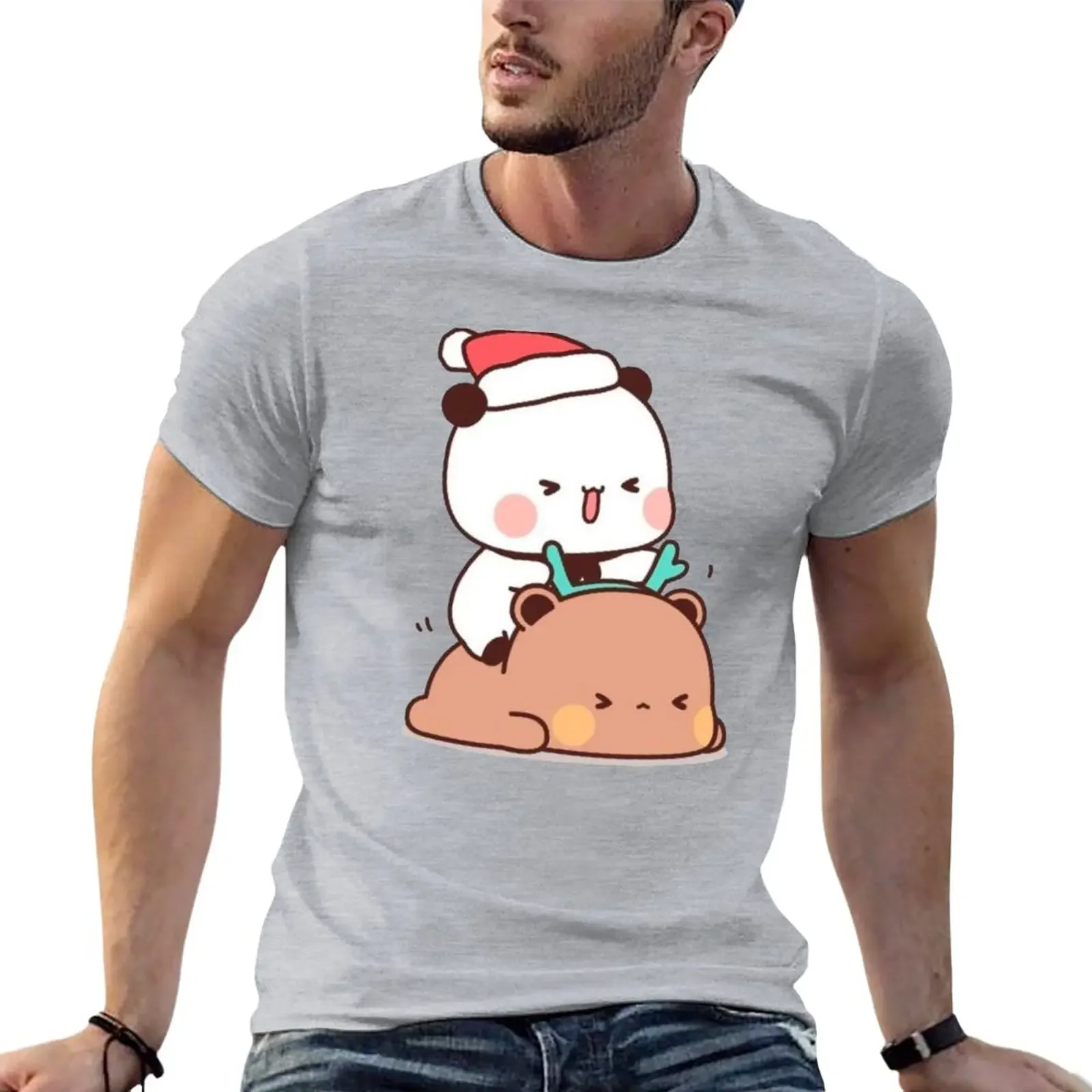 

Panda And Brownie Bear Couple ,,merry christmas T-Shirt sublime summer clothes men t shirts