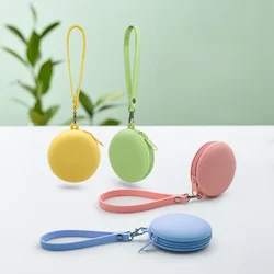 Porte-monnaie rond en silicone pour femmes et filles, petit sac à clés, portefeuille, mini câble de données, sac pour casque, sacs à main avec ceinture de poignet, cadeau pour enfant