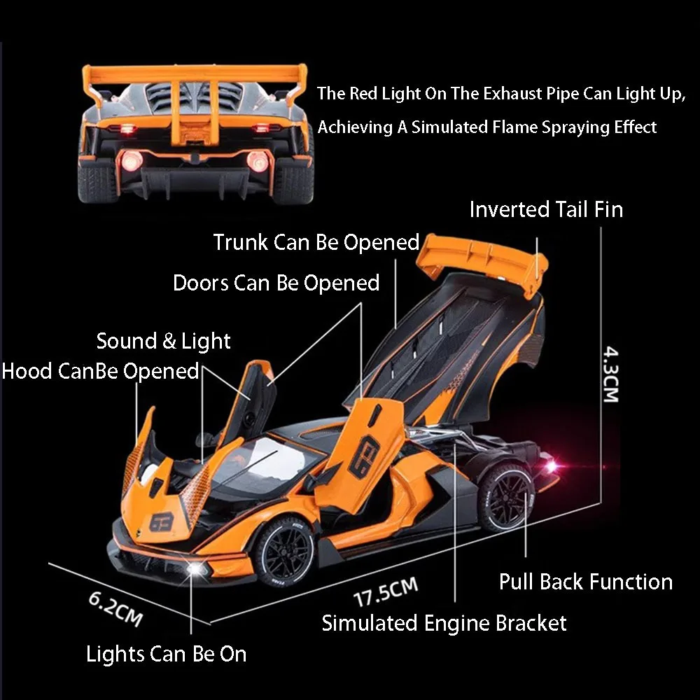 1:32 Huracan ST EVO SCV12 لعبة مجسمة سيارات رياضية سبيكة دييكاست السوبر سيارات الصوت ضوء الأبواب مفتوحة التراجع سباق المركبات الهدايا